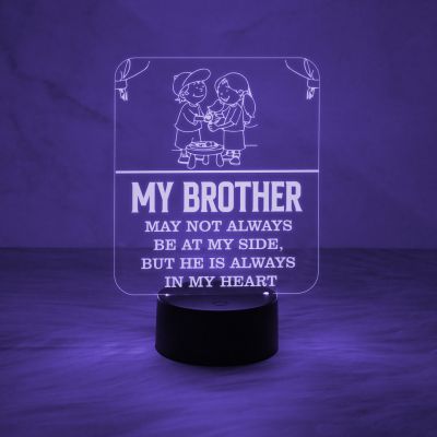 Raksha Bandhan Gift for Brother Nightlight | Engraved Quote Led Lamp with Automatic Color Changing Light & On/Off Touch Button | USB Data Cable | Gift for Bhai